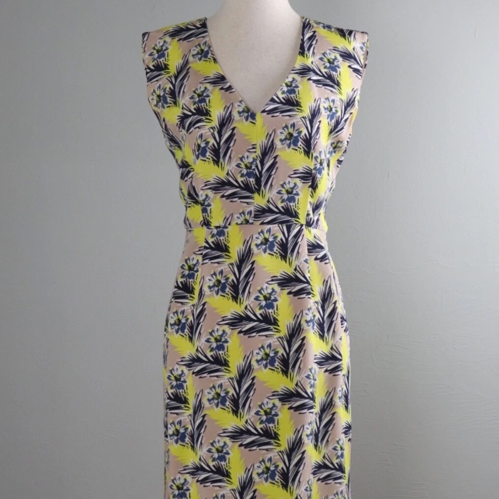 J.Crew Sleeveless Floral Sheath Dress - Yellow - Navy - Size 10 - Picture 5 of 10